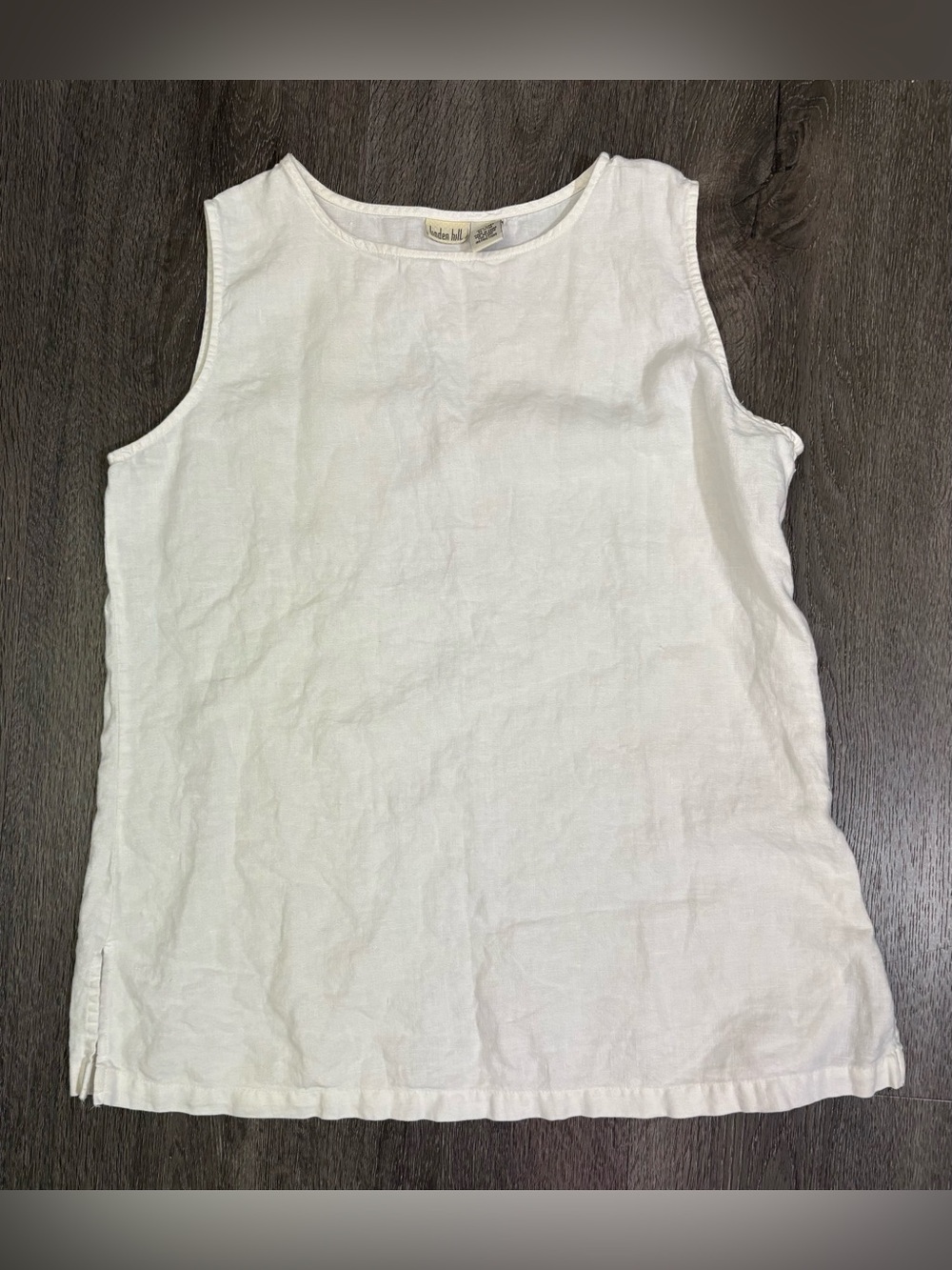 Linden Hill Women XL White 100% Linen Top Sleeveless Lagenlook Minimalist Resort
